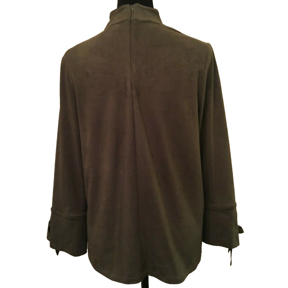 Chico's Womens Mock Neck Top Sz 1 Green Faux Suede Long Sleeve Tie Cuff Stretch - Picture 7 of 12